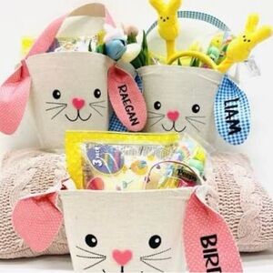 Easter Bunny Fabric Treat Baskets - Pink & Blue Ear Accents